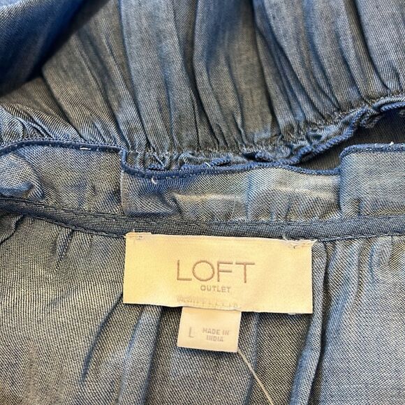 Loft chambray sleeveless ruffle blouse Size L New - Picture 7 of 9